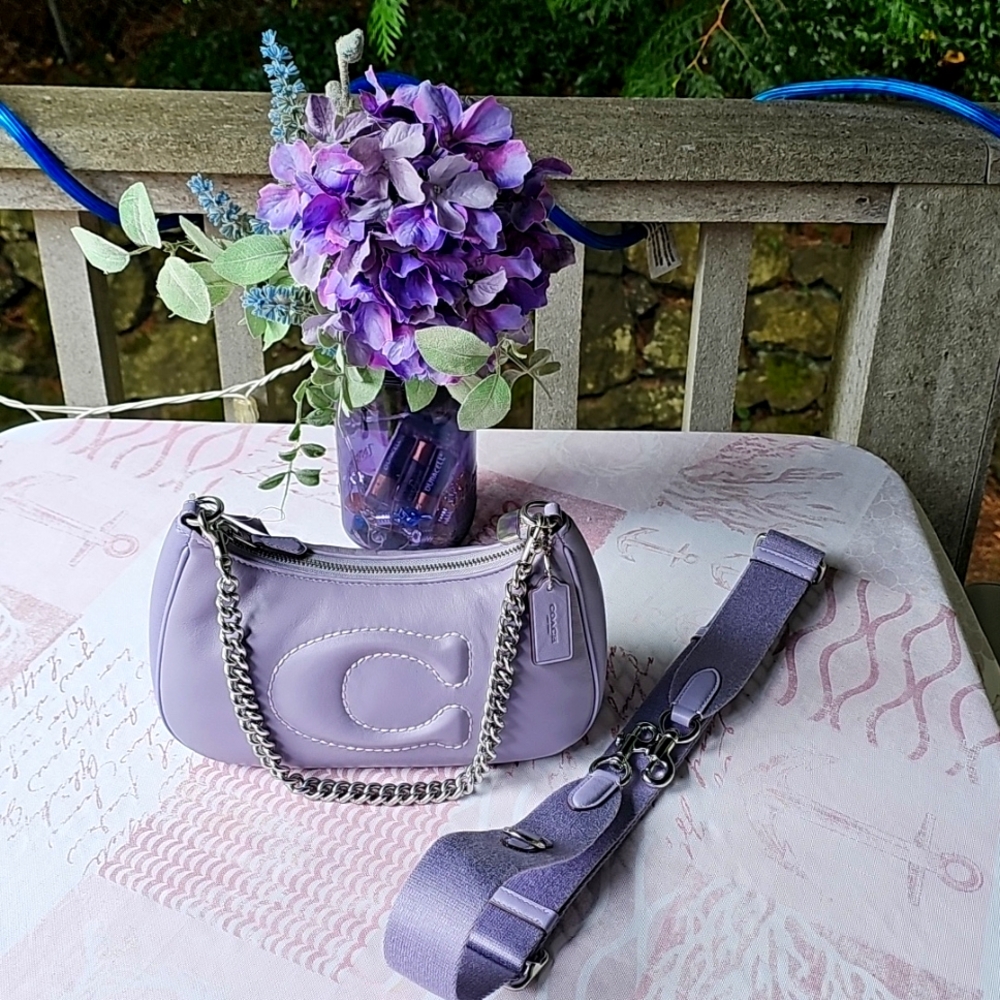 Nwt Coach Authentic Teri Lavender Shoulder Bag with Signature Quilting - Picture 2 of 16